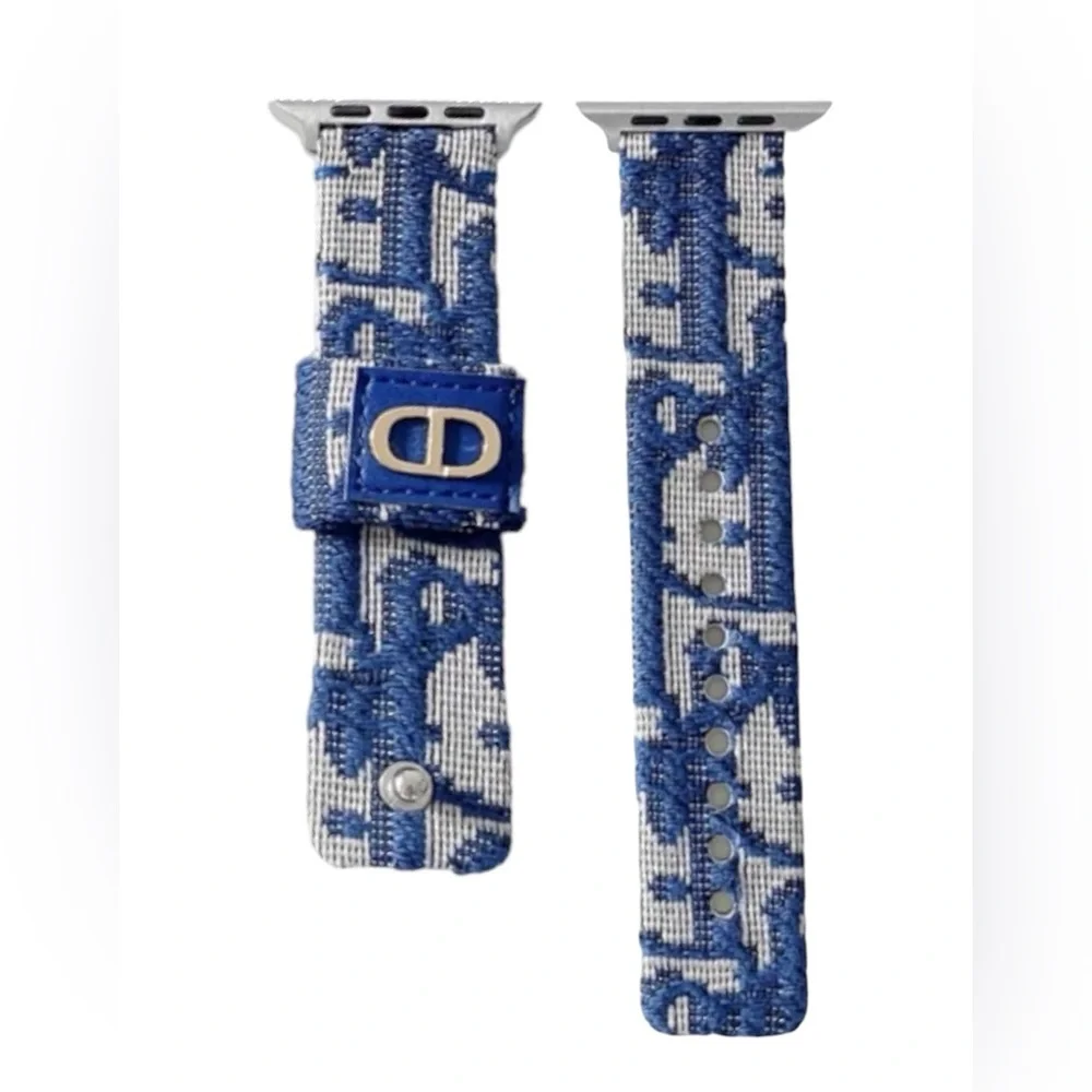 Apple Navy Blue and White Jacquard Fabric Apple Watch Band